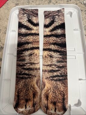Tiger Print Crew Socks - Brown & Black